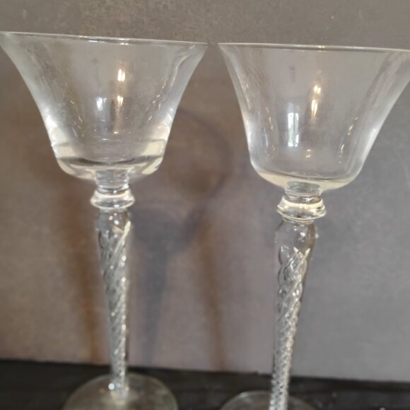 Bohemian Crystal Vintage Hand Made Wine Glasses with Airtwist Stems, Set of 2